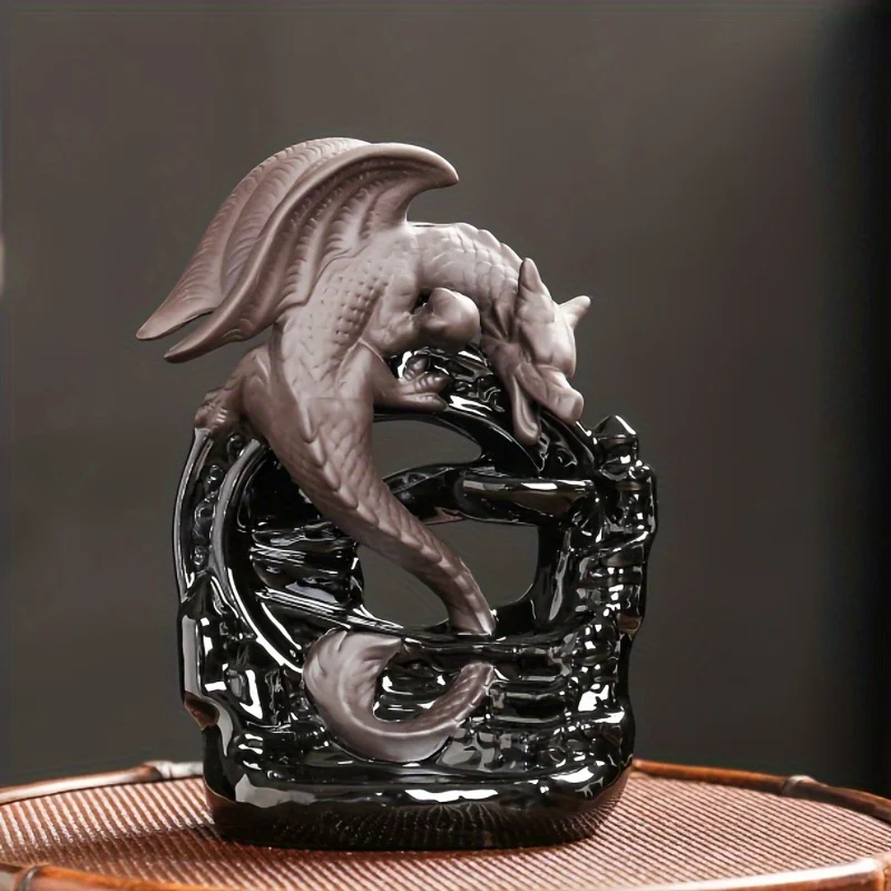 1 Stück Keramik Vintage Drache Rückfluss Weihrauchbrenner, Heimdekoration, Tischdekoration, Heimaromatherapie-Geschenk (ohne Weihrauch)