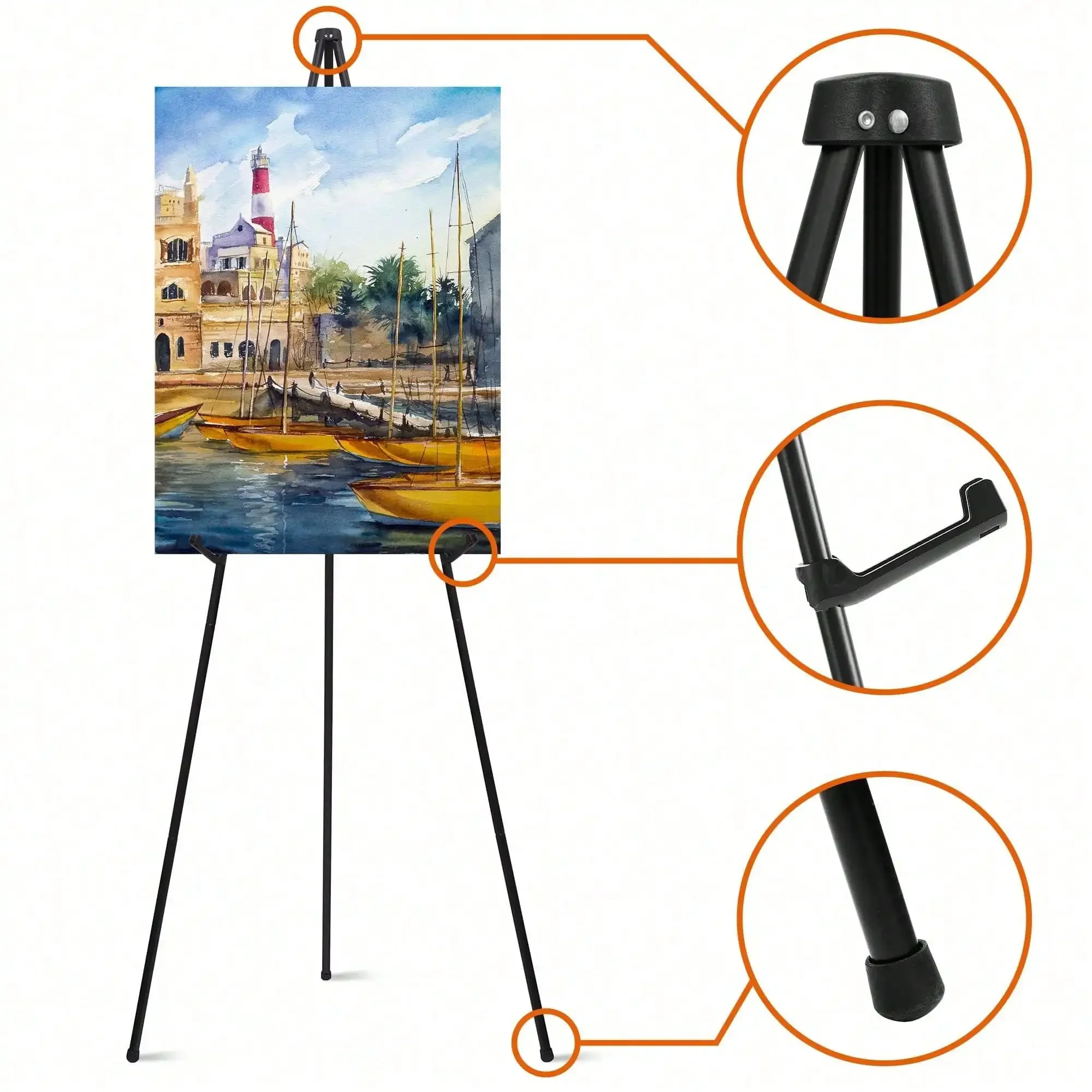 Adjustable Metal Tripod Art Easel Stand,66 Inch Foldable Floor Display Holder,Portable Painting Stand With Storage Bag For Canvas,Artwork,Poster,Artist Studio,Art Class,Sketching,School Exhibition,Craft Creation And Indoor Art Display view 3