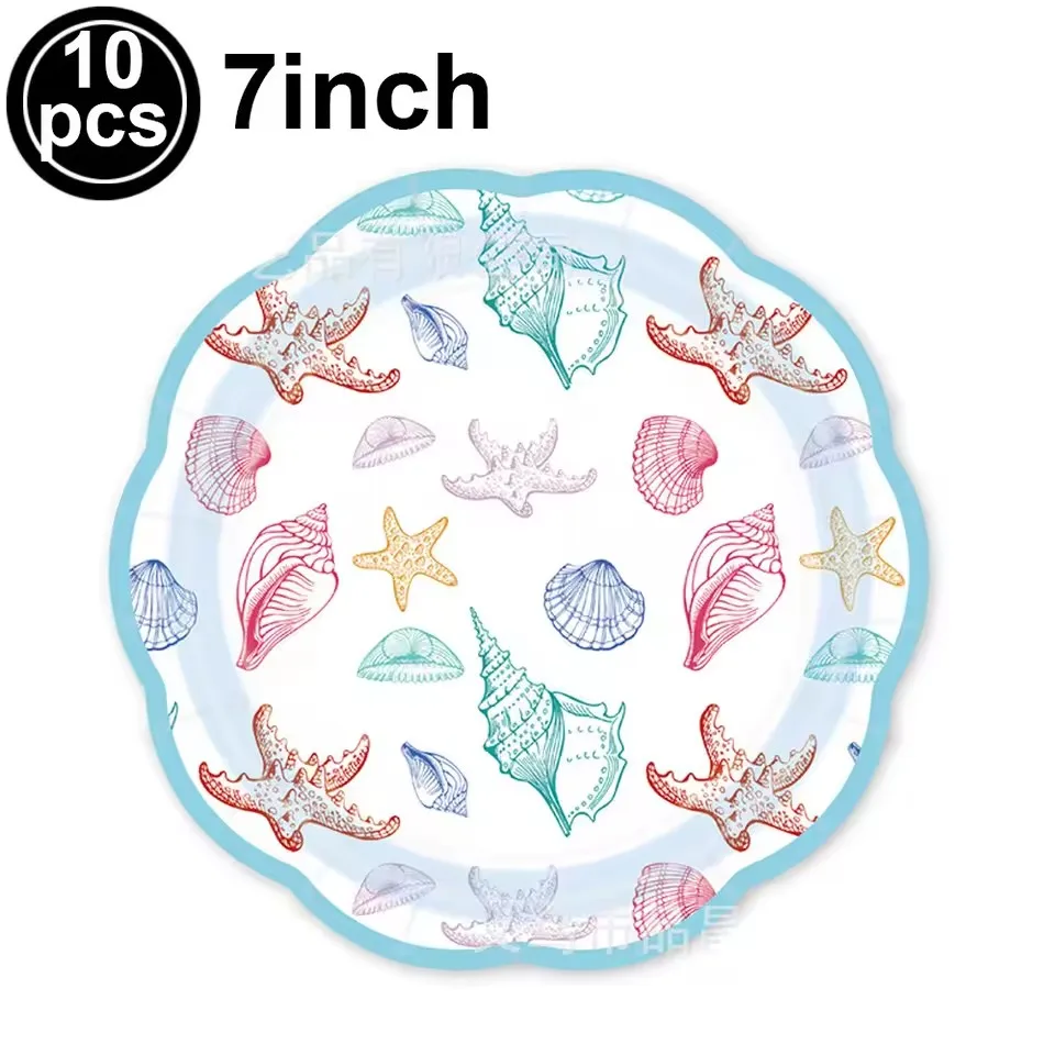 Ozean Muschel Party Supplies Sommer Strand Party Geschirr Teller Tassen Muschel Seestern Kuchen Dekorationen Kinder Geburtstag Party – Detail 2