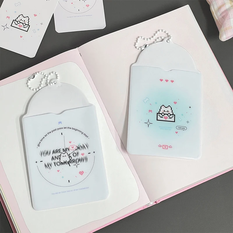 심플 픽셀 강아지 PVC 카드홀더, 인스 스타일, 아이돌 포토카드 커버, 보관 가방, 펜던트 보호, 3 인치