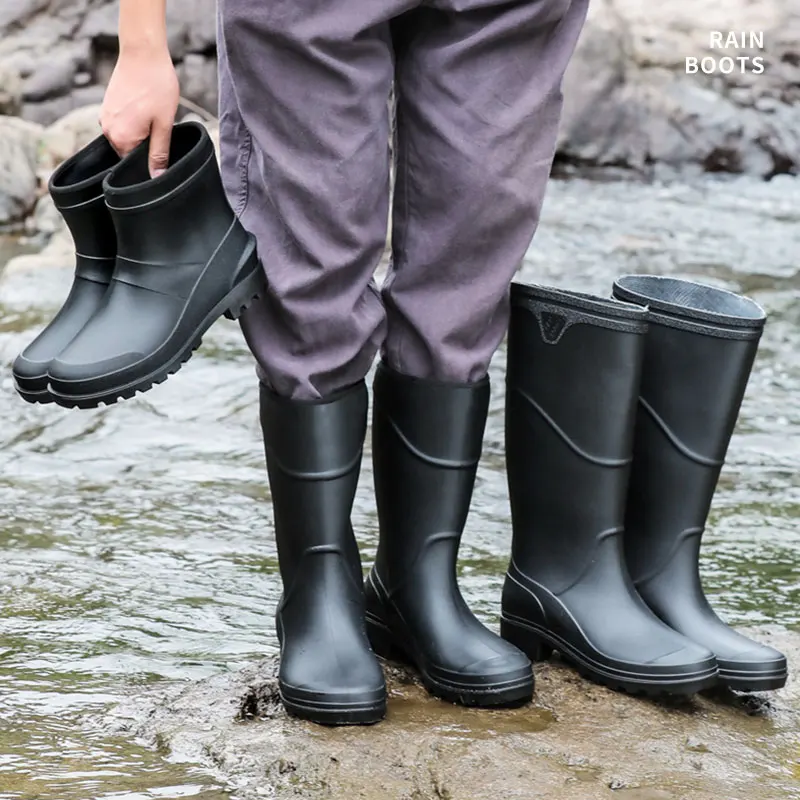 

High Quality 3size Men Rain Boots for 2022 New Fashion PVC Fabric Non-slip Solid Male Ankle/mid-calf/high Boots Waterproof Shoes