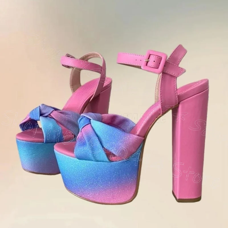 

Gradient Color Knot Open Toe Platform Sandals Buckle Strap Women Shoes Chunky High Heels Party Dating 2026 Zapatos Para Mujere