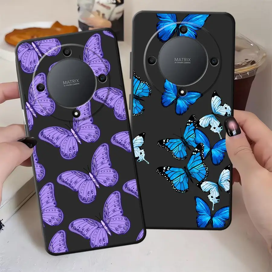 حافظة لهاتف Honor X7a 70 X9a X9 8X X9c X8 90 Lite X7 غطاء خلفي ناعم على شكل فراشات ملونة