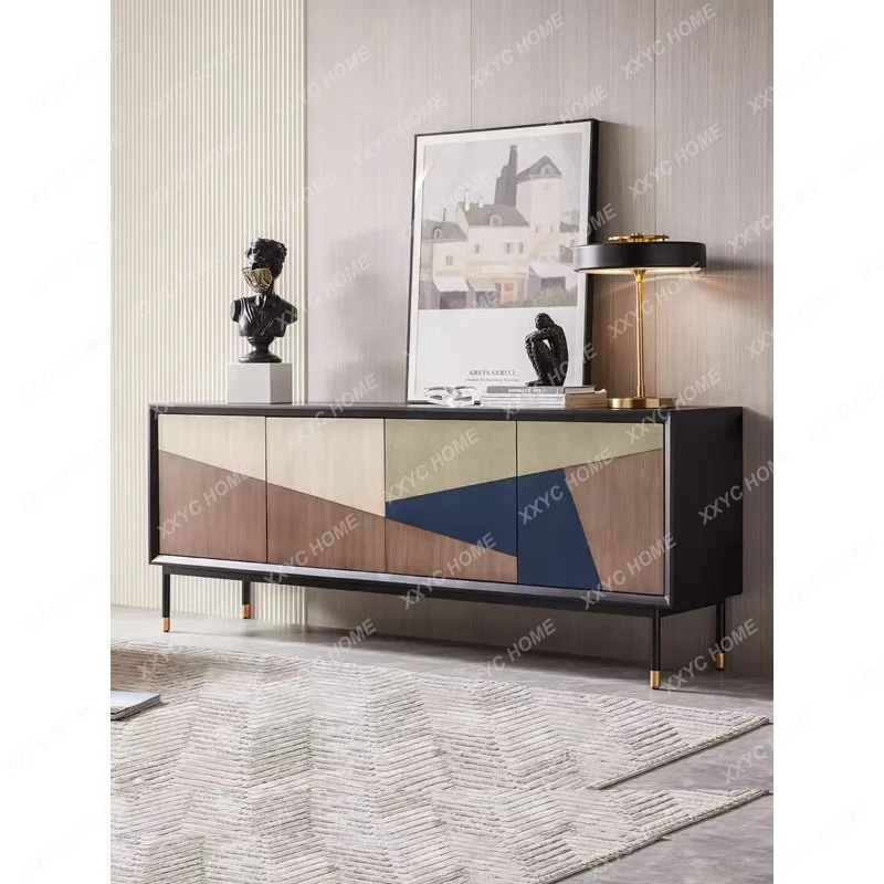 

Modern Minimalist Solid Wood TV Cabinet High Black Living Room Small Apartment Minimalist Floor Cabinet