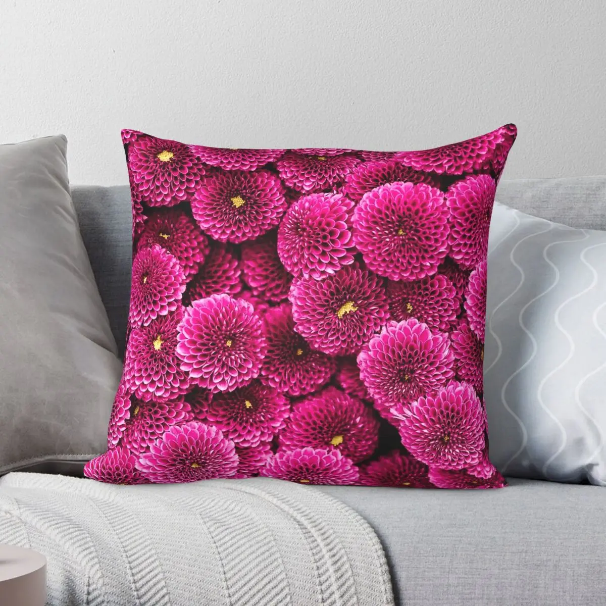 Pink Tropical Flowers Blooming Square Pillowcase Polyester Linen Velvet Pattern Zip Decor Pillow Case Bed Cushion Cover