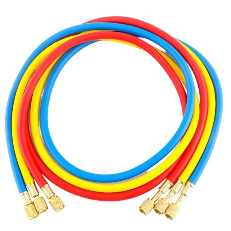 DT42-Refrigerant Hose Set(1.5M), 3-Pack, 600 PSI High-Pressure A/C Color-Coded Hoses Featuring 1/4