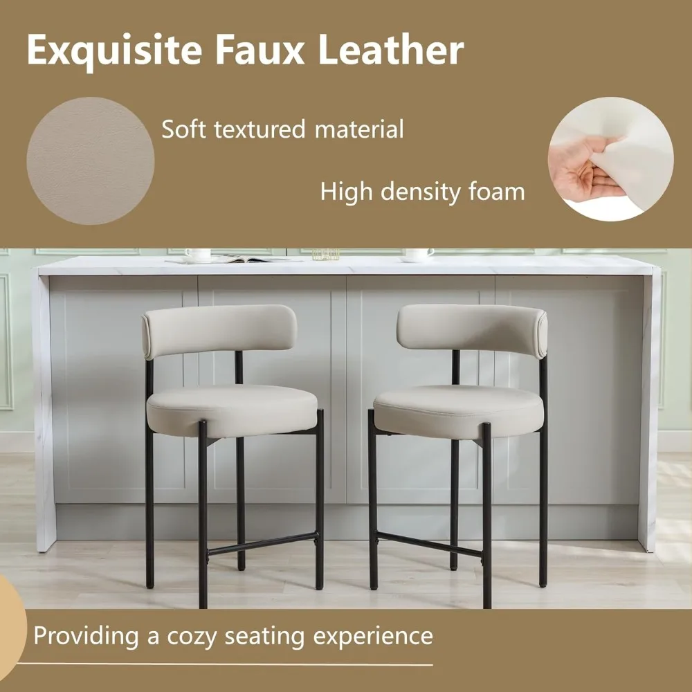 Kursi Bar Counter Height Set 3, Kursi Bar Kulit Imitasi 24 ''dengan Punggung, Kursi Bar Modern Abad Pertengahan untuk Pulau Dapur