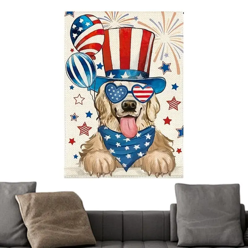 

Fourth Of July Garden Flag Animal 4th Of July Flag Double-Sided Vertical Flag Dog Cat Welcome Patriotic Garden Yard House Flags