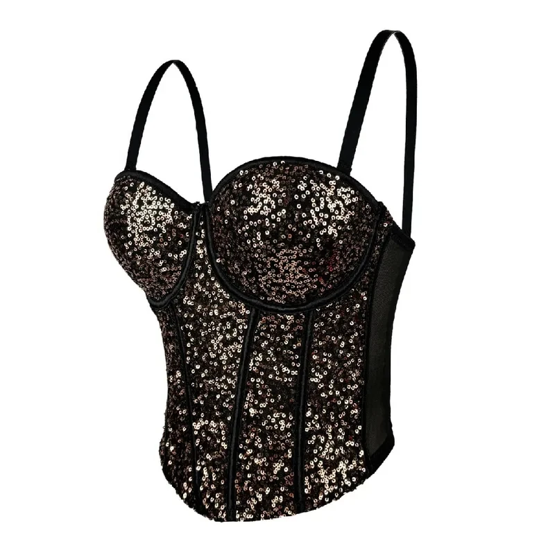 

Bling Bling Sequins Lady Corset Christmas New Year Party Body Shaper Elegant Women Slim Bustier Sparking Evening Wear Crops Top