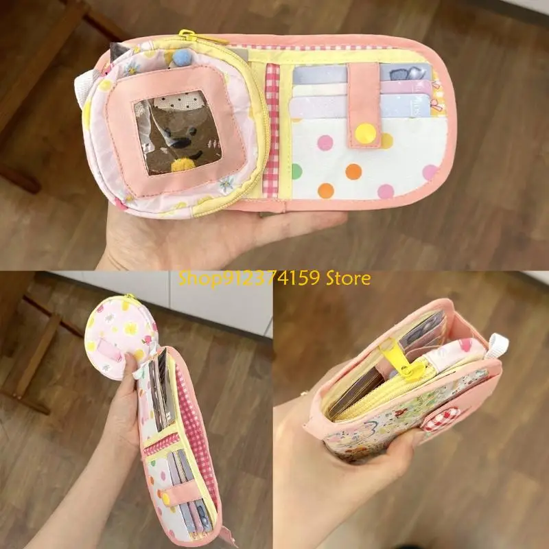 

G5AE Miniature Multi Pocket Canvas Card Wallet Cartoon Pattern Perfect For Organizing Credit Cards And Bills