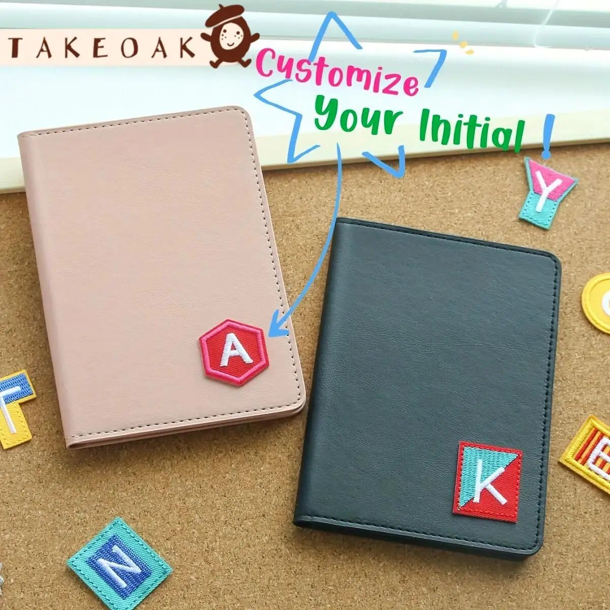 Personalized Custom Alphabet Initial Embroidery Patch Leather Passport Wallet Color Block Letter Patch Travel Passport Holder