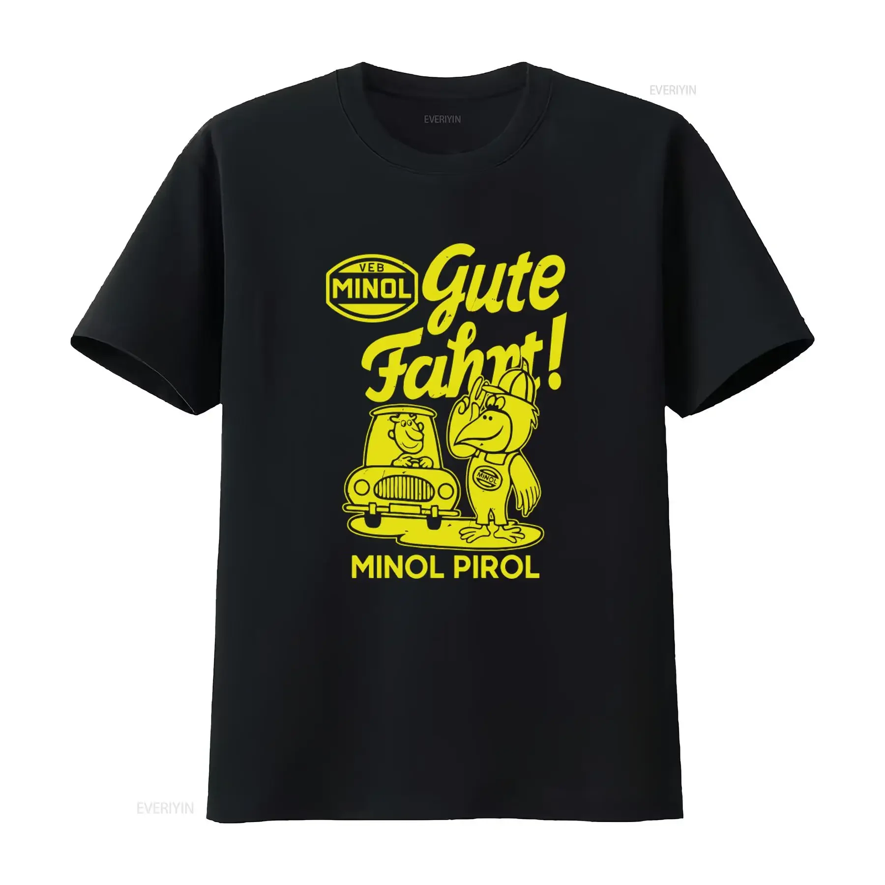 Minol Pirol T Shirt GDR Retro Cult Design with VEB Logo Cute Bird and Car Illustration Perfect for Vintage Lovers vintage