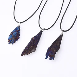 1pc Natural Semi-precious-stone Blue Tourmaline Necklace Irregular Kyanite Raw Quartz Feather Pendant Jewelry Gift