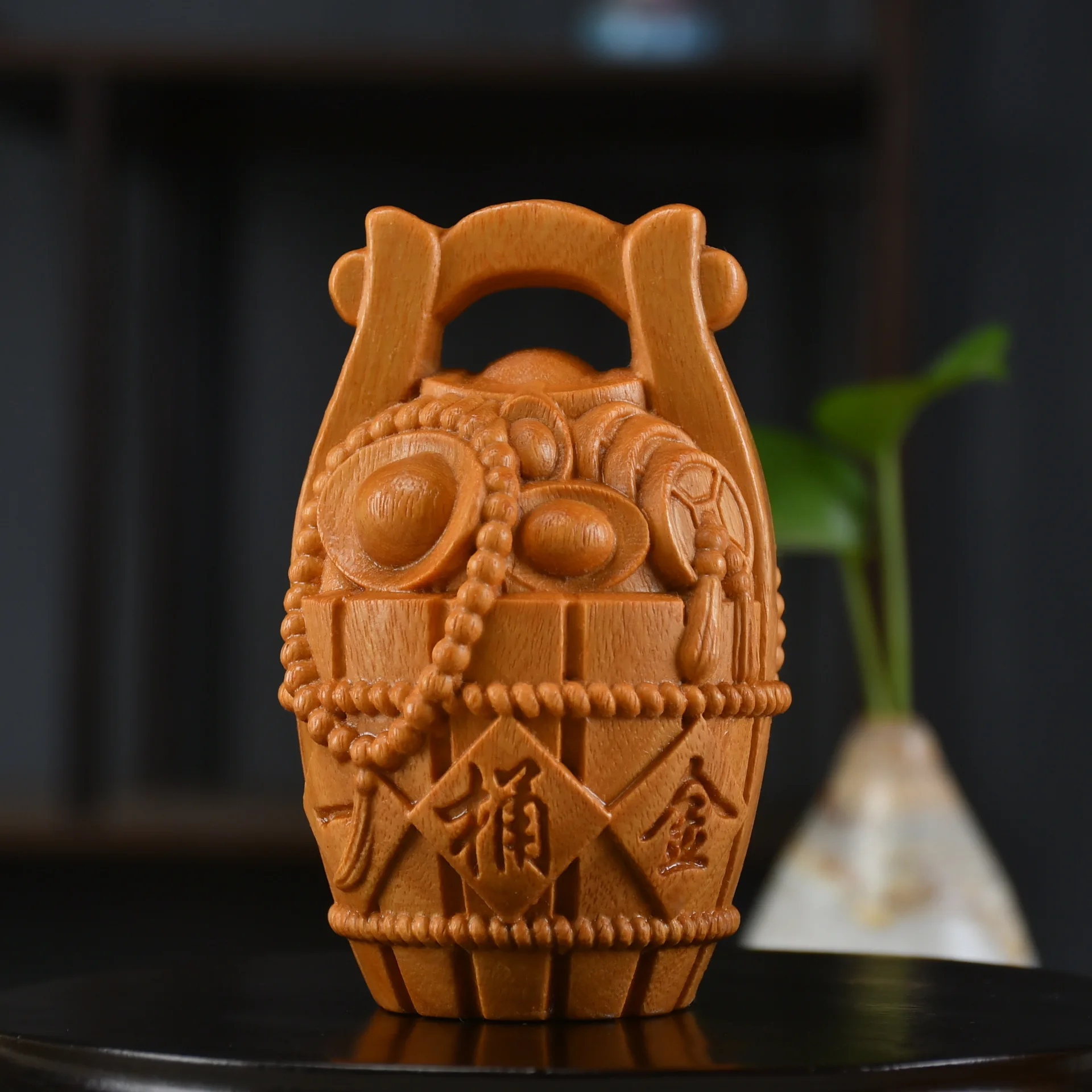 Boxwood Golden Sandalwood Carved God of Wealth Capybara Cat Deer Figurine Wooden Animal Desktop Tea Pet Home Decor Craft Gift
