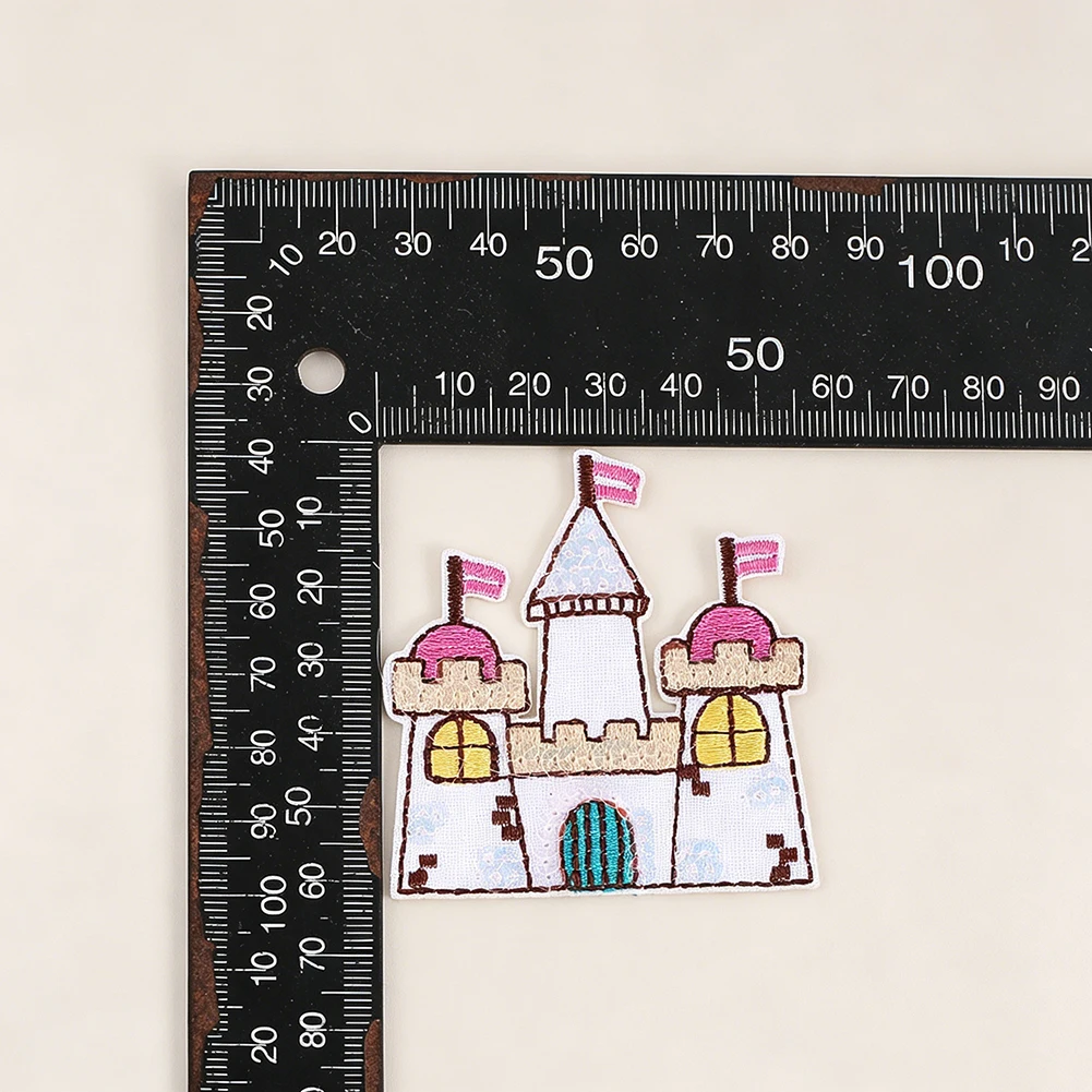 Märchenprinzessinnen-Schloss, bestickter Aufnäher, Cartoon-Applikation für Kinder, Mädchenkleidung, Jeans, Mütze, Jacke, DIY-Kleidung, Reparatur, Dekoration – Detail 3