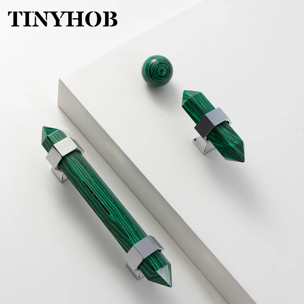Crystal Cabinet Handles Amethyst / Synthetic Malachite Drawer Pulls with Brass Bases for Kitchen Bedroom Furniture Decoration