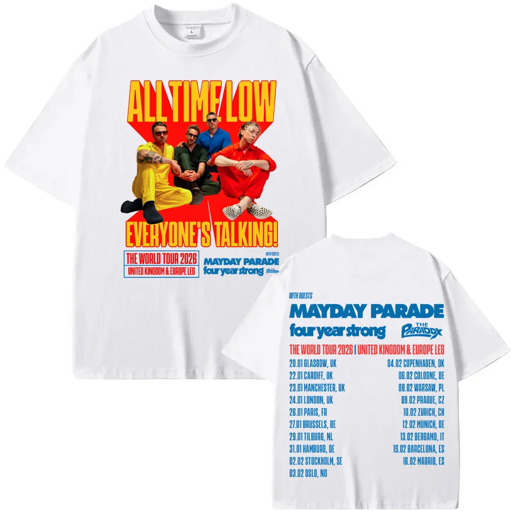 

All Time Low Everyone's Talking! world tour2026 T Shirt Grunge band Summer 100%CottonTee-shirt Graphic Printing Punk Soft Tshirt