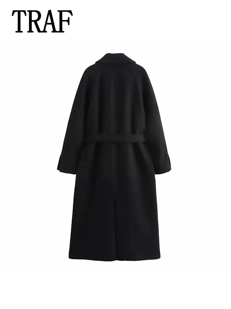 TRAF Cappotto casual da donna Cappotto doppiopetto a maniche lunghe Cappotto lungo da donna con colletto rovesciato solido