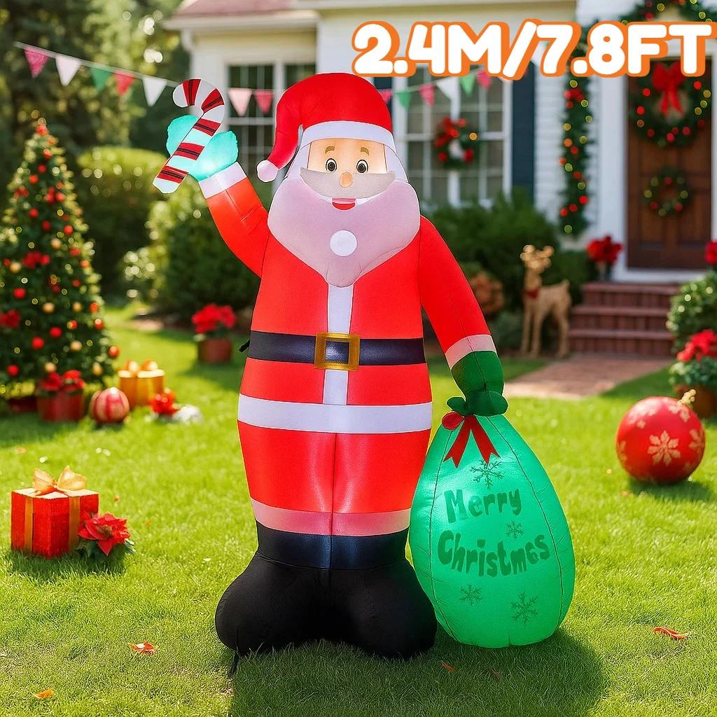 2.4 متر/7.8FT نفخ سانتا كلوز عقد أضواء قصب الحلوى LED المنزل اللعب ساحة عيد الميلاد لوازم عيد الميلاد عطلة الإضاءة ديكور #1