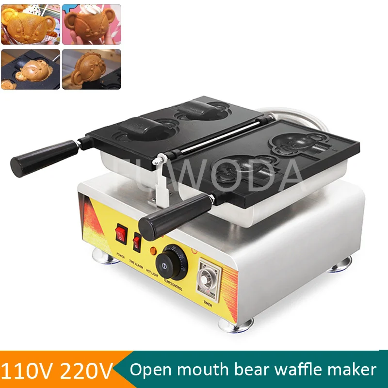 

Коммерческая вафельница из нержавеющей стали с открытым ртом и медведем, электрическая вафельница, оборудование для выпечки вафель с мультяшными животными и медведем