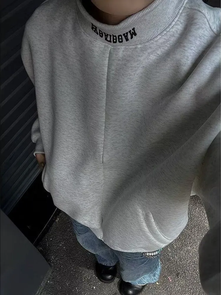 

Мужская свободная толстовка с высоким воротником, весенне-осенняя, в корейском стиле, с вышивкой, повседневная, с длинным рукавом, уличная одежда