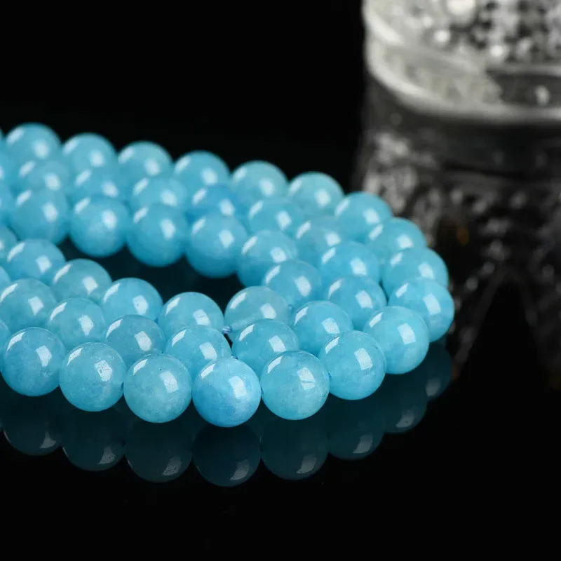 Aquamarine Stone Round Loose Spacer Smooth Beads,6 8 10 12 14mm Natural Stone Sea Water Gemstone For Jewelry Making DIY