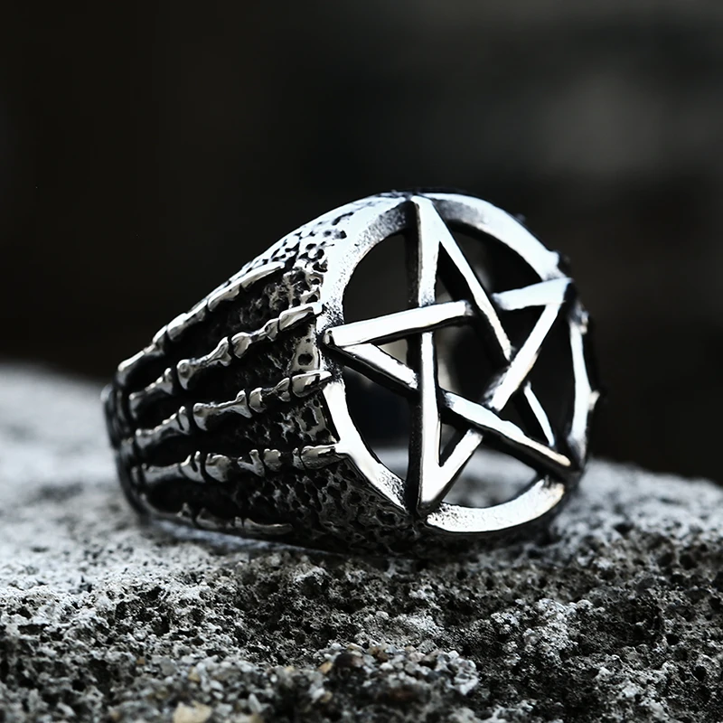 Beier 2022 Updated Design Stainless Steel David Of Star Ring Top Quality Punk Skull Dragon Claw Pentacle Ring Fashion Jewelry