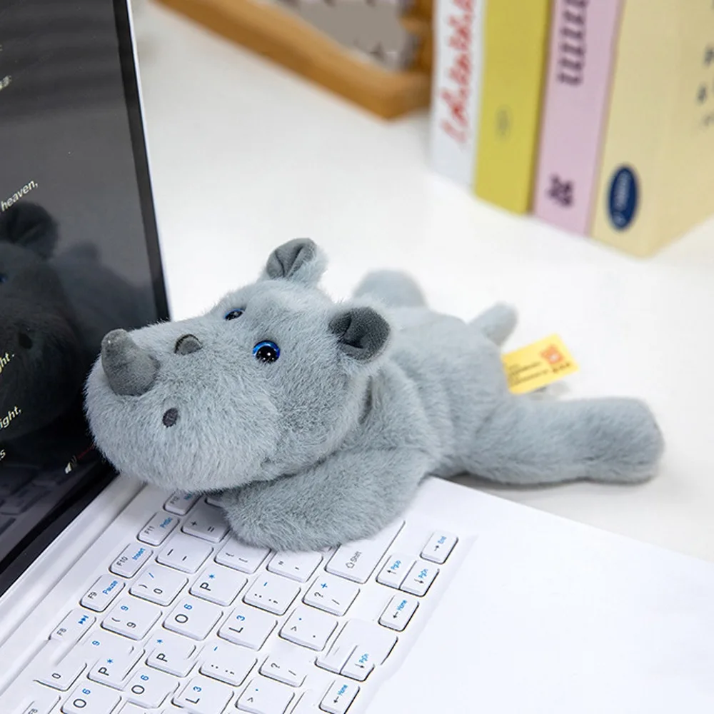 Mochila colgante almohadilla para la muñeca rinoceronte colgante Animal esponjoso juguete de peluche rinoceronte dibujos animados suave muñeco de peluche regalos para niños