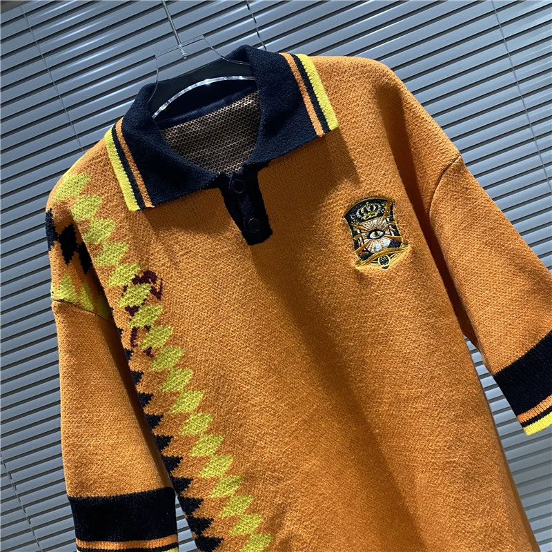 House of Errors trui streetwear trend contrasterend kleurenpatroon jacquard borduurlogo gebreid poloshirt met korte mouwen