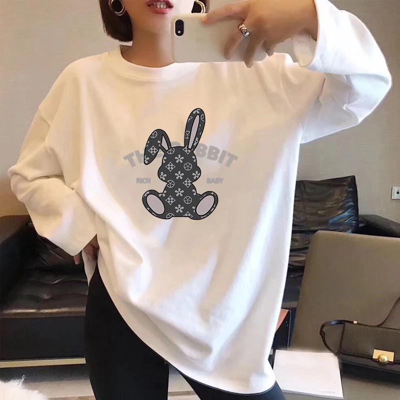 

Autumn New Fashion Letter Printed Basic T-shirt Women Clothing Vintage Loose Casual Pure Cotton Tops