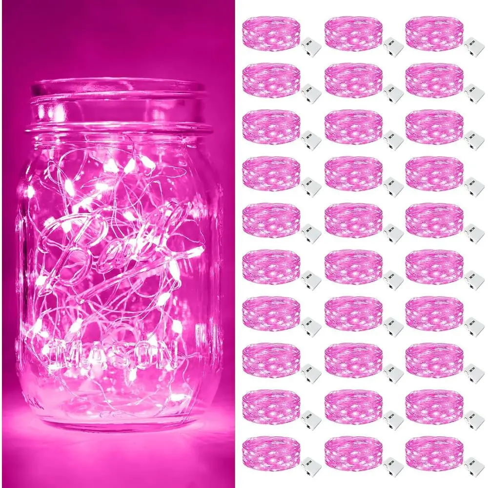 

30-Count Pink Battery-Powered LED String Lights for Water-Resistant Outdoor and Indoor Decor, Ideal for Weddings, Mason Jars, an