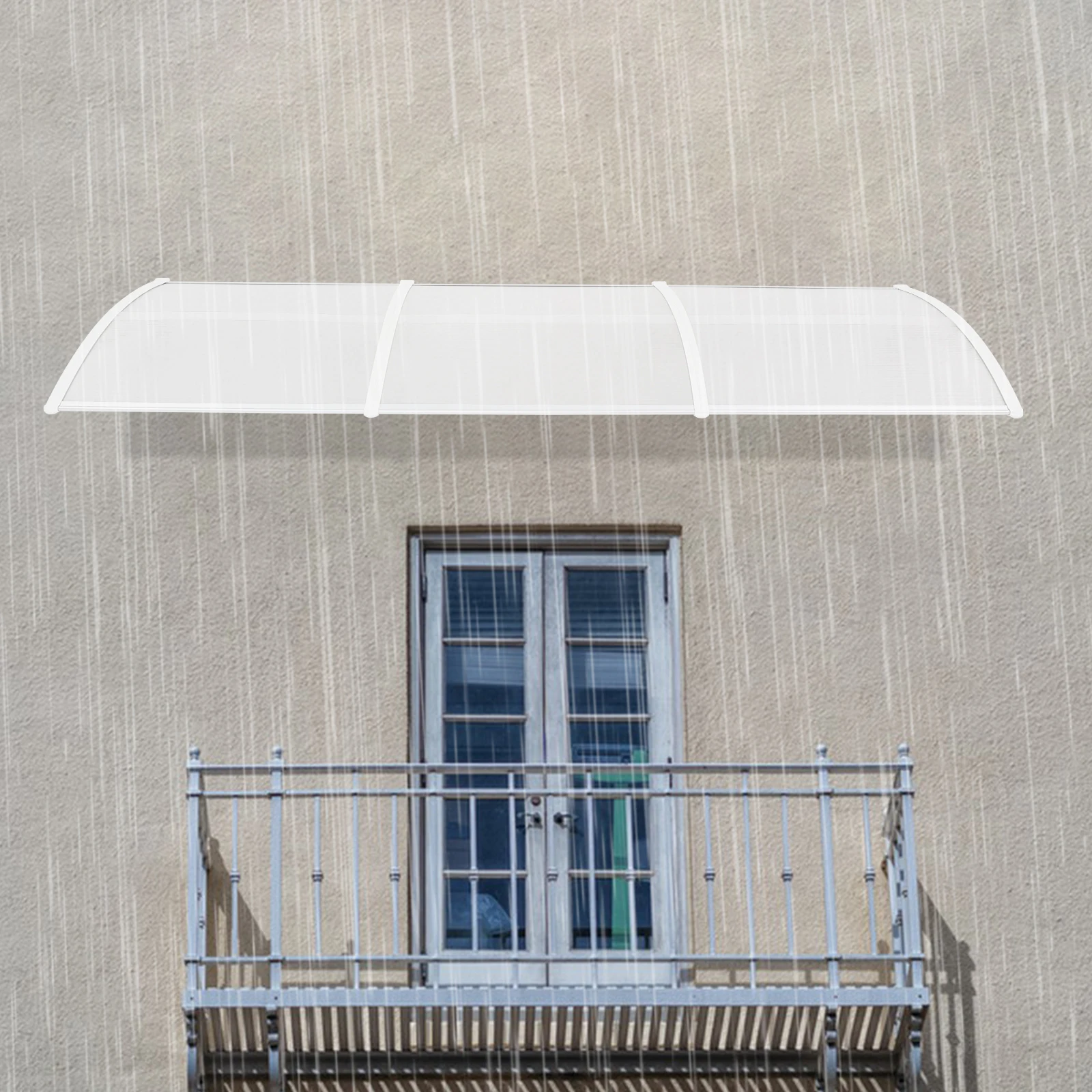 Tettuccio ad arco da 90×300 cm, moderno tettoia ad arco in policarbonato di alluminio trasparente, tendalino per porta a parete per ingressi, finestre