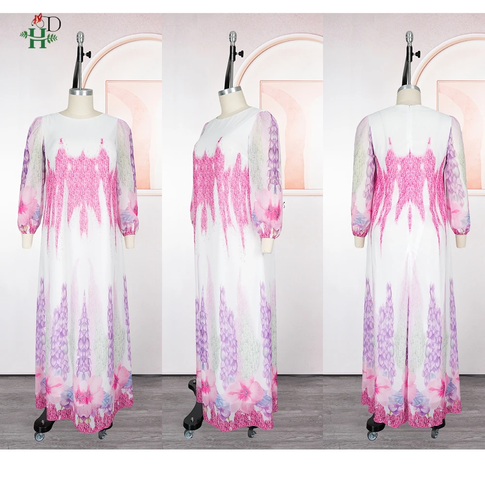 فستان ماكسي نسائي أفريقي مقاس كبير من H&D برقبة دائرية ومطبوع بالزهور وأكمام طويلة رداء شفاف للاحتفالات حفلات الزفاف في الكنيسة #4