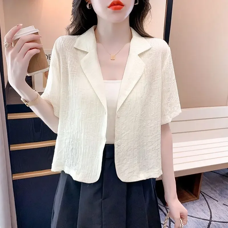 Summer Elegant and High End, Simple Commuting and Leisure Versatile Solid Color Hollow Pit Stripe Short Sleeved Suit Coat B827