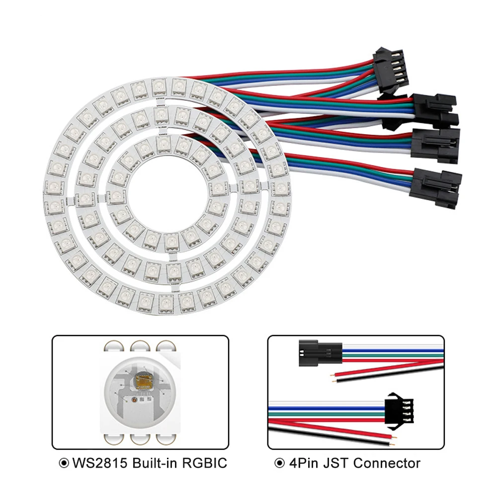 DC12V WS2815 LED แบบแยกจุดเปลี่ยนโมดูลแบบกลมขนาด4Pin พิกเซลสามารถระบุที่อยู่ได้5050ไฟเวลากลางวันสำหรับรถยนต์ Rgbic