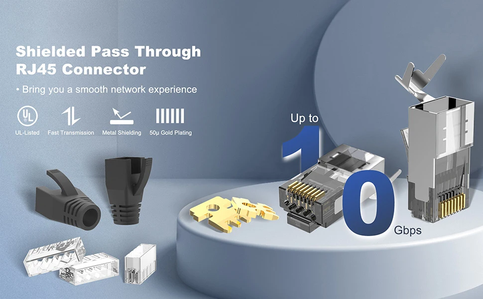 ZoeRax CAT6A CAT7 Steckverbinder, RJ45-Steckverbinder Pass-Through CAT6A CAT7 geschirmt, 3-polig mit Zugentlastungsstiefeln, Schwarz – Detail 1