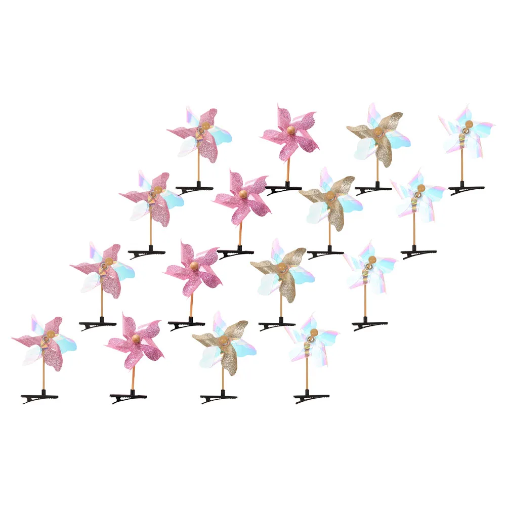

16pcs Glitter Windmill Hair Clips Cute Accessories Purple Silver Golden Pink Transparent Pinwheel Barrettes Kids Toys Stylish