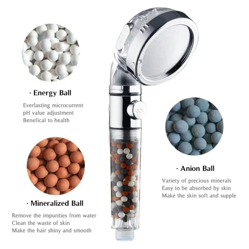 3 Modes Shower Head High Pressure Handheld SPA Showerheads with On/Off Switch Mineral Filter Balls Bathroom Accessories