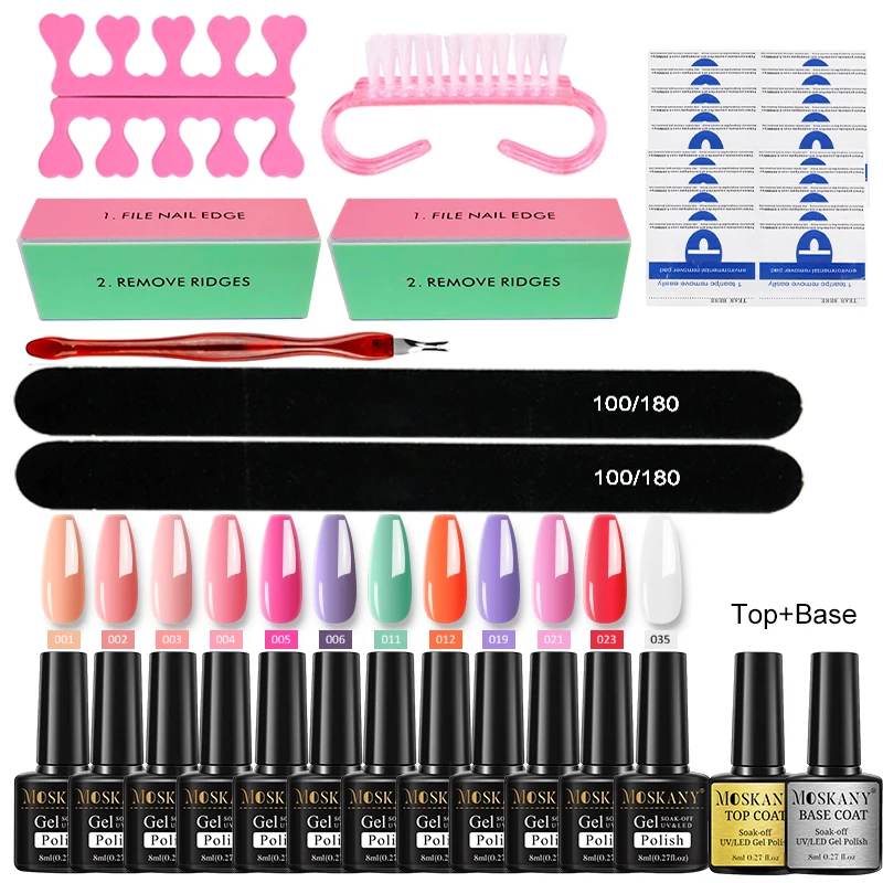 Set di smalti Semi permanenti senza lampada UV per Set di smalti per Gel smalto per ammollo smalto per unghie Base Top Coat per Nail Art