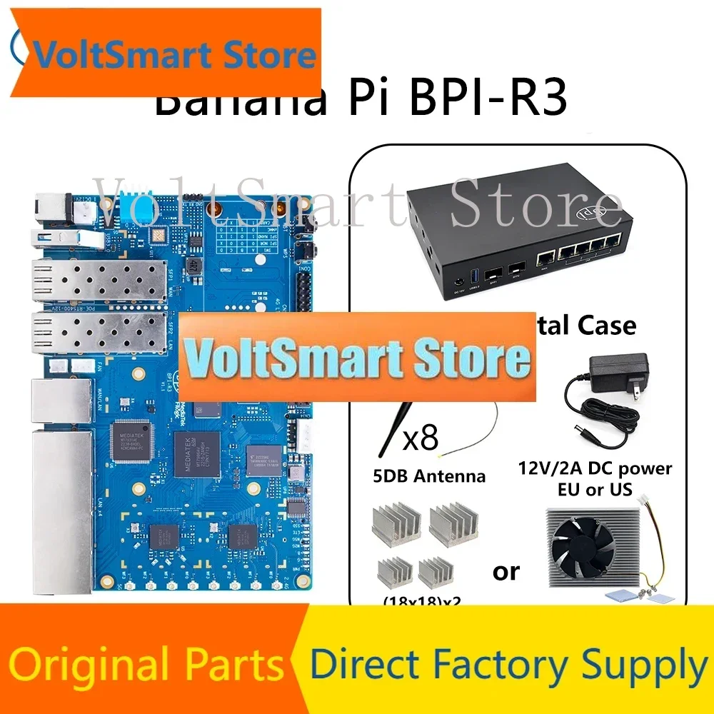 VoltSBanana Pi BPI-R3 Set MediaTek MT7986 2G DDR4 RAM 8G EMMC Flash 5 GbE Network Port SFP 2.5GbE Openwrt Linux Smart Router Boa