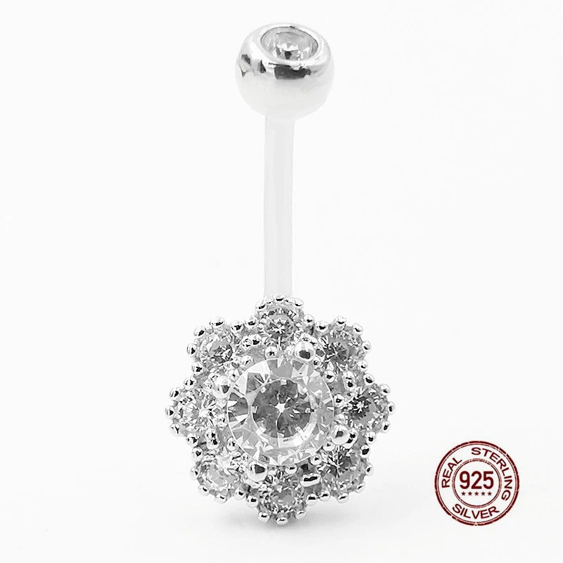 

Zircon Plum Blossom Belly Piercing for Women 925 Sterling Silver Belly Button Ring Shiny Belly Dance Navel Piercing Jewelry