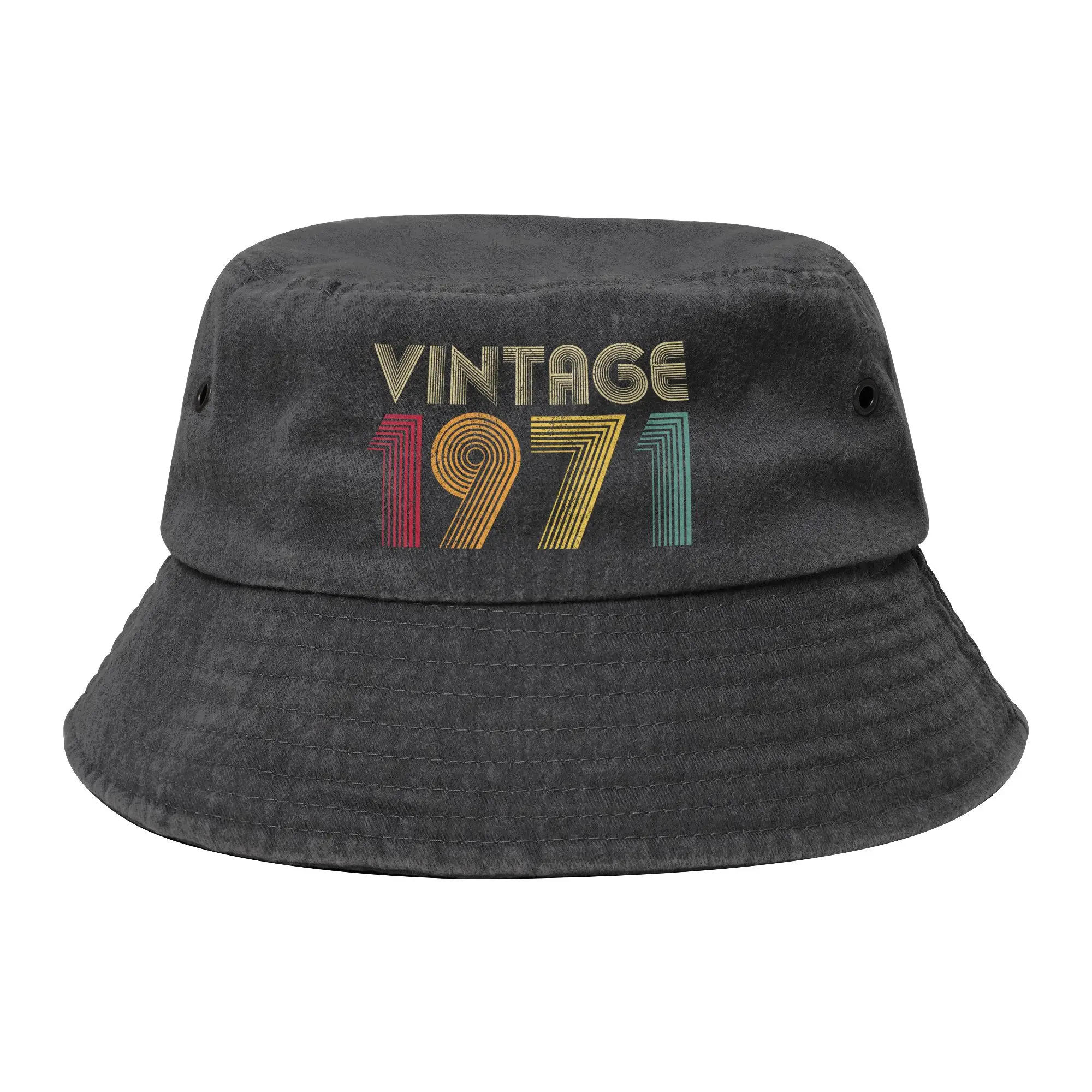 Unisex Distressed Denim Bucket Hat Vintage 1971 55th Birthday Sport Fishing Caps 55 Years Old Bob Hat Gifts Idea