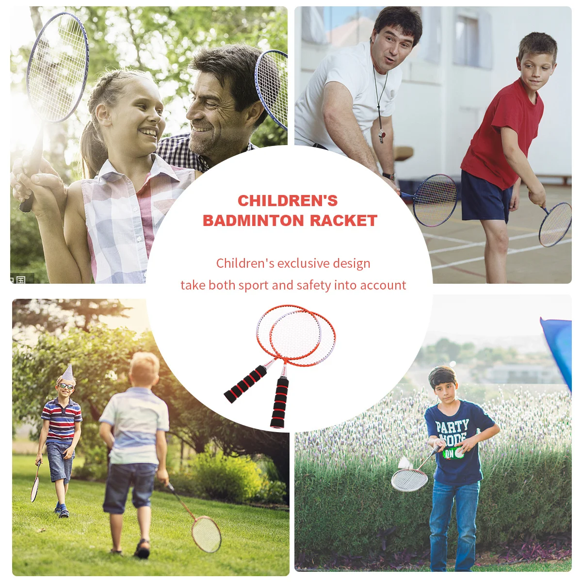 Zestaw do badmintona dla dzieci, pomarańczowa, lekka rakieta o zwiększonej wytrzymałości, 2 piłki w zestawie, idealny do zabawy na świeżym powietrzu.