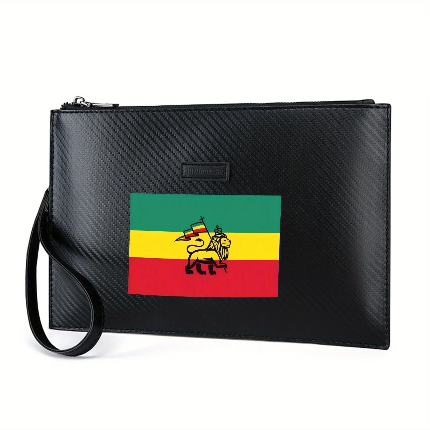 

Lion holding flag with banner Elegant Printed PU Men's Handbag Fashionable and Practical for Everyday Carry