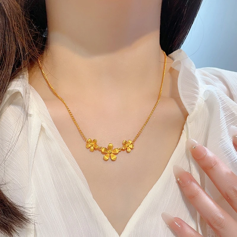 Fashion 18kt Gold Color Flower Necklace for Women Girl Christmas Birthday Wedding Engagement Fine Necklace Jewelry Gifts