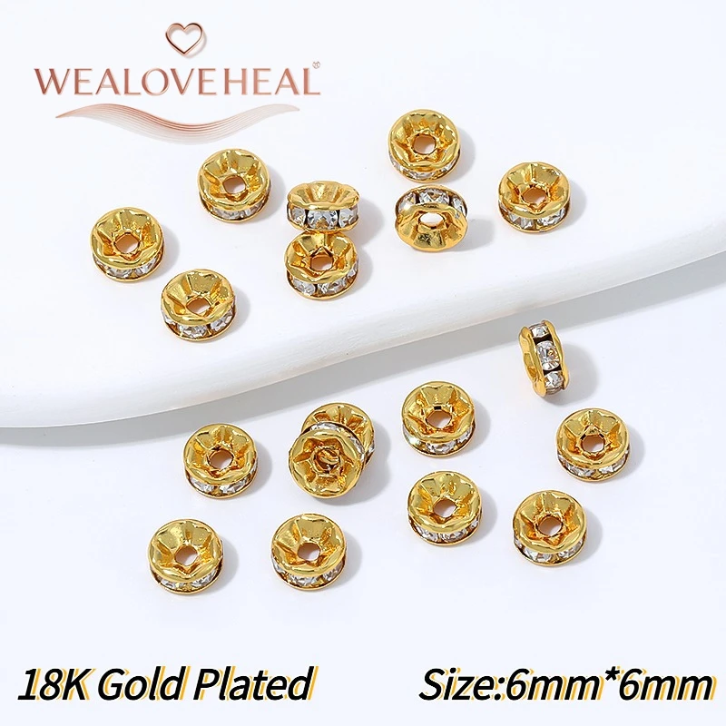 20 Stück 18K vergoldete Messing-Strass-Abstandshalterperlen, 6/8/10MM quadratische, runde, gehämmerte Trennperlen, DIY-Perlenherstellungszubehör – Detail 23