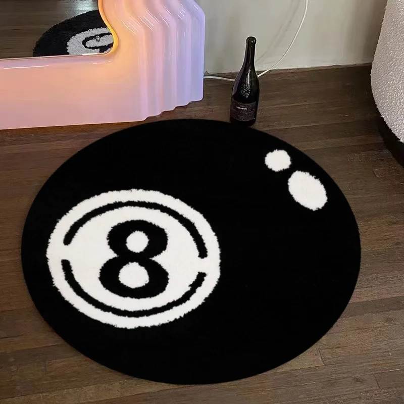 

Black Eight Billiards Print Round Shaped Plush Mat Mat for Living Room Lounge Floor Mat Bedroom Bedside Mat Black Creative Floor