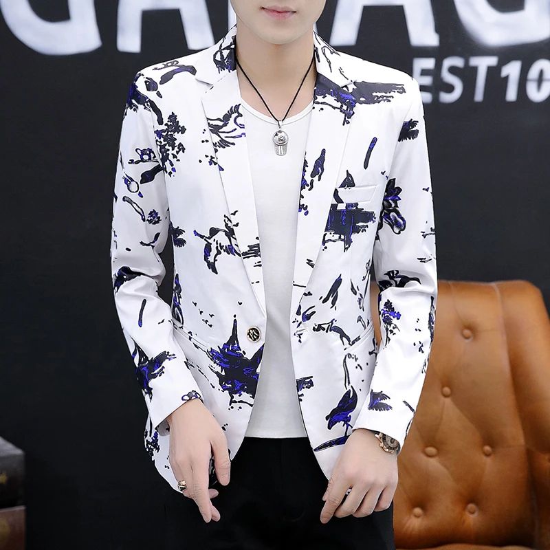 

Блейзер для улицы, мужской велосипедный модный деловой повседневный блейзер с принтом в корейском стиле, индивидуальный утягивающий пиджак для пешего туризма, свадьбы, официальной одежды