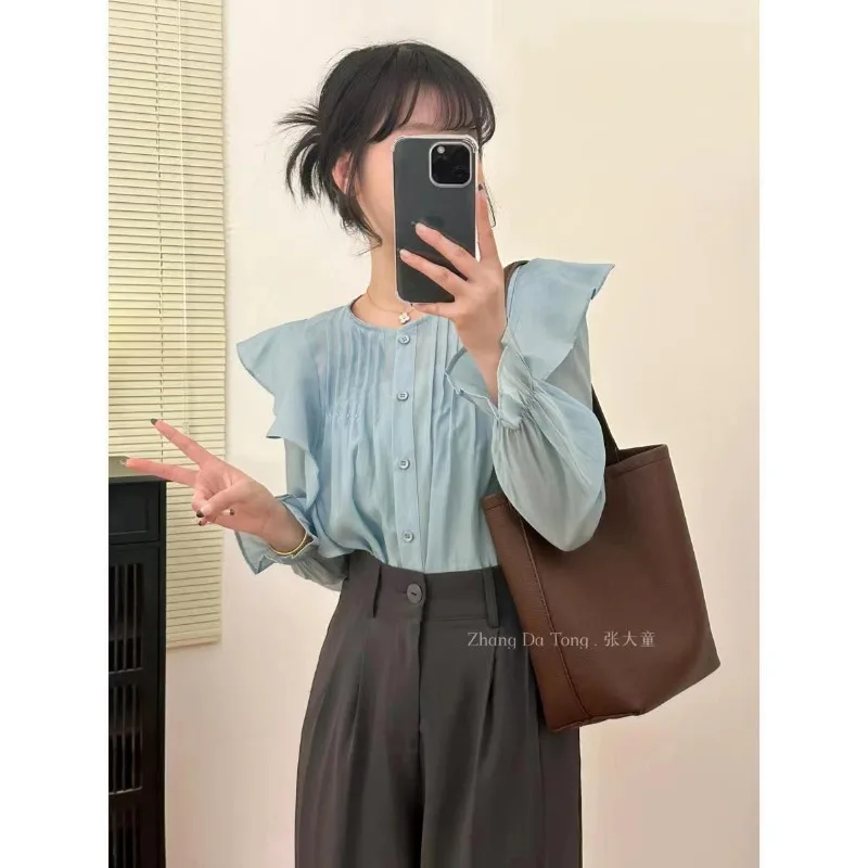 

Princess Sleeve Ruffled Shirt High-end Light Luxurious Sweet Top Women Spring Autumn Gentle Korean Style