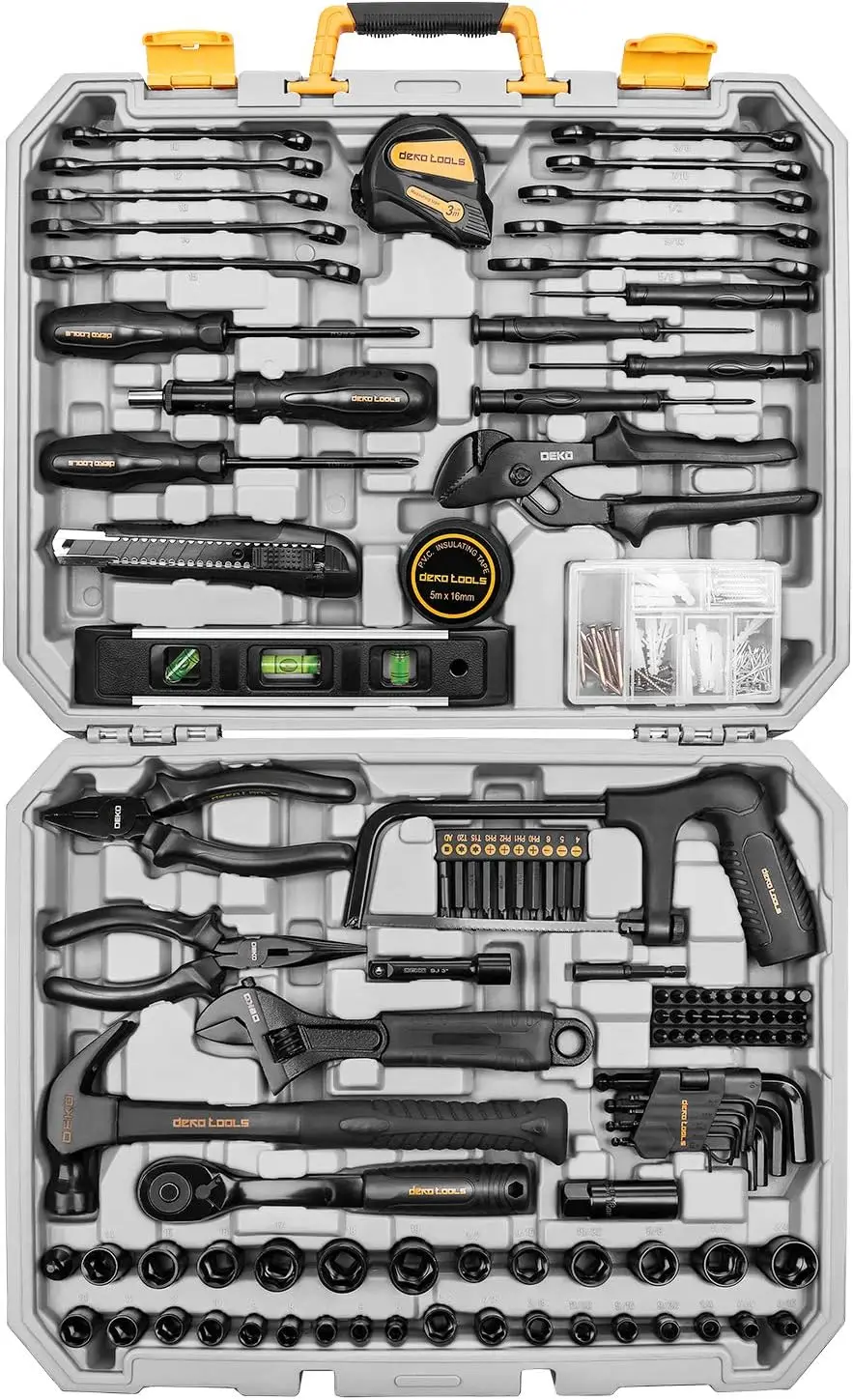 DEKOPRO 218-Piece General Household Hand Tool kit, Professional Auto Repair Tool Set for Homeowner,